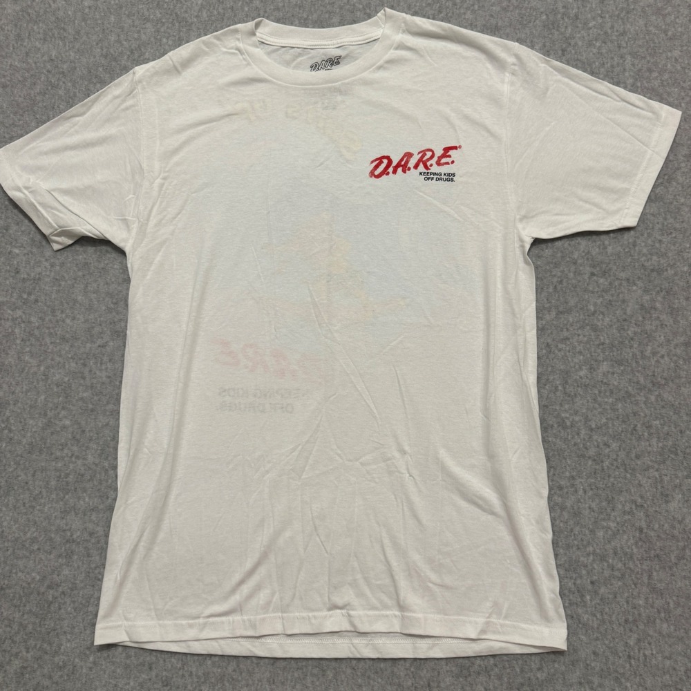 DARE T Shirt Womens Medium White Surfs Up Daren the Lion Graphic Tee Retro 90s